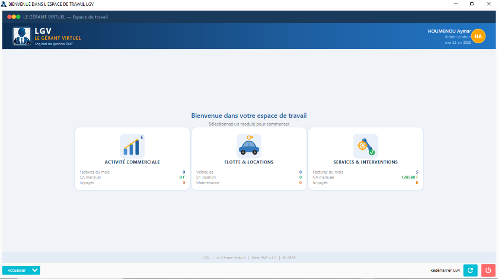 Espace de travail LGV — Le Gérant Virtuel